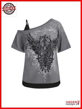 Plus Size Asymmetric Neck Graphic Tee Short Sleeve T-Shirt